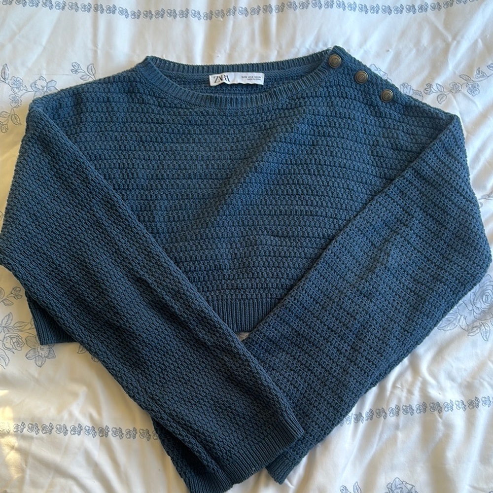 Zara Blue Knit Sweater with Button Detail